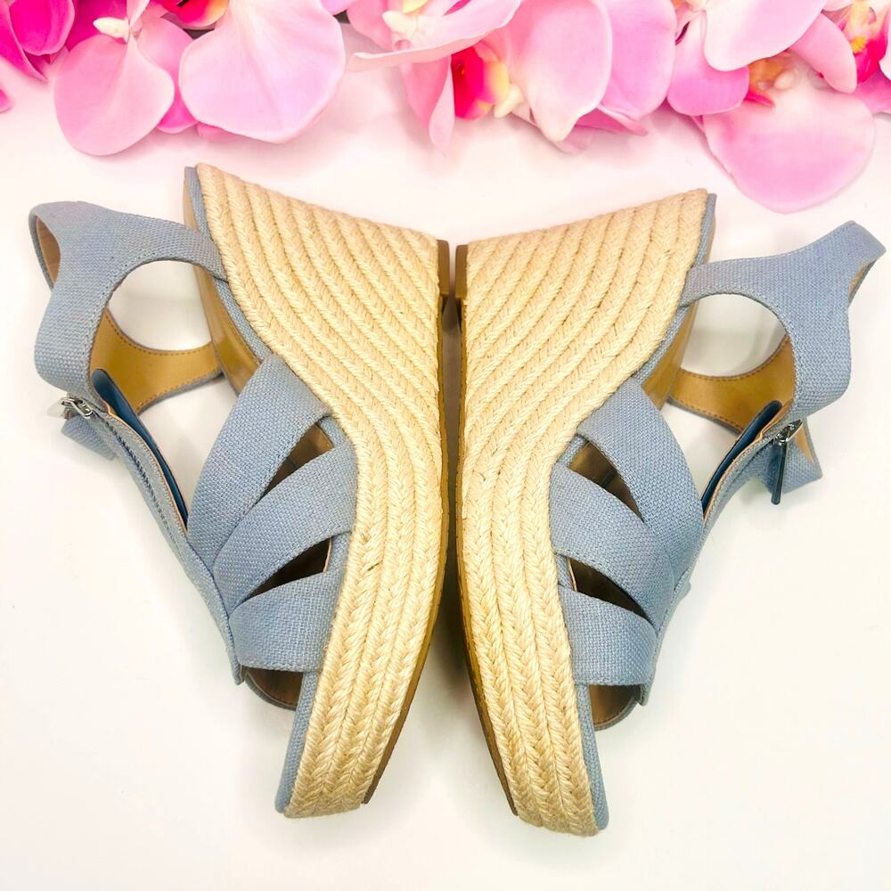 Michael Kors Berkley Espadrille Wedge Sandals 8.5M Blue Linen Zip Platform - Picture 13 of 17